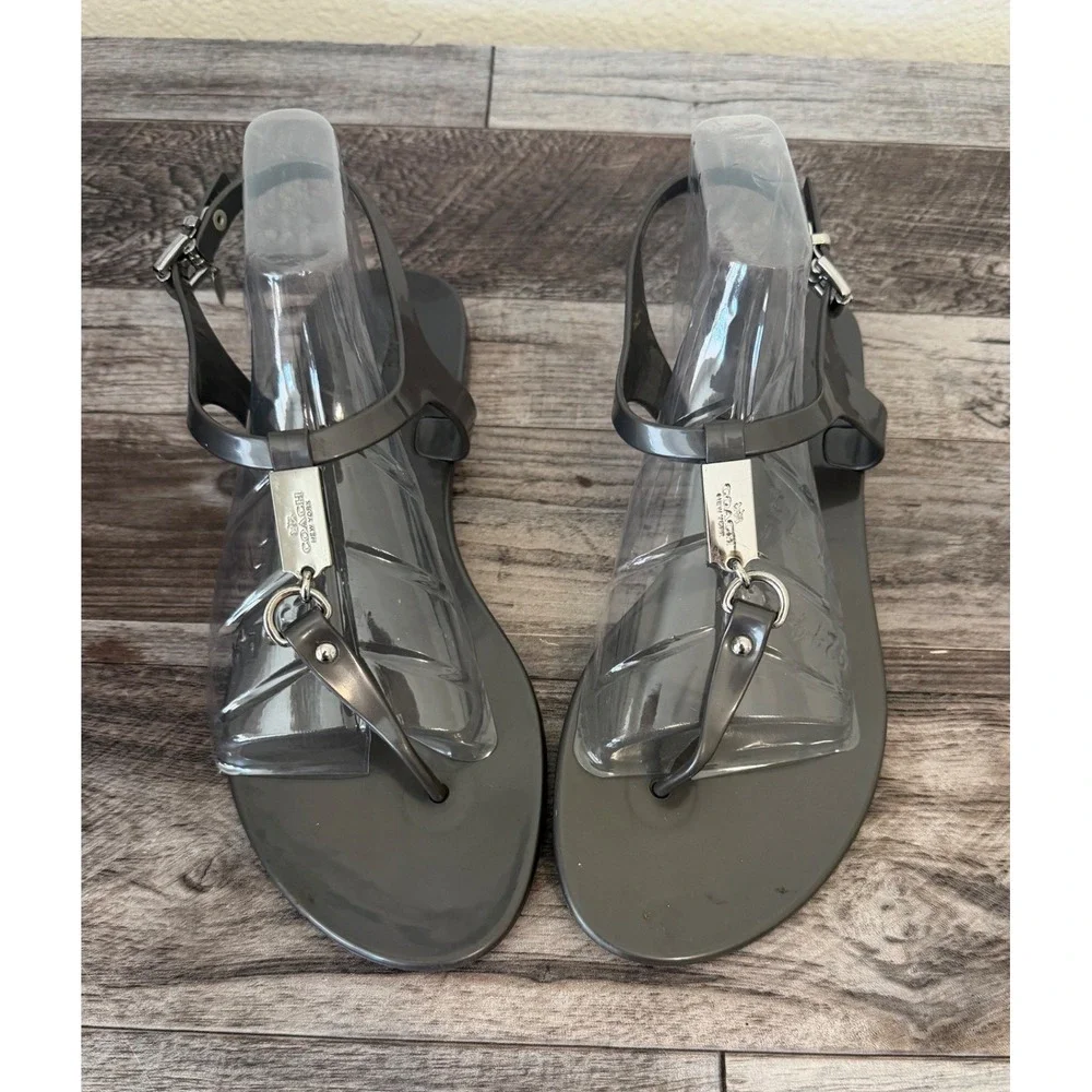 Coach Plato Jelly Sandals Size 9B Grey T-Strap Ankle Strap Beach Summer Y2K